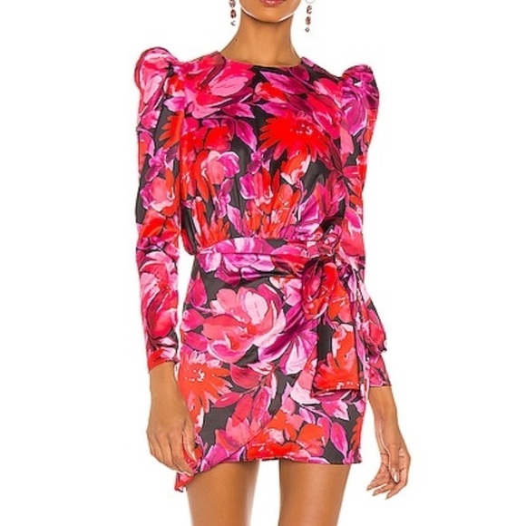 NBD Dresses & Skirts - NBD Levigne Mini Wrap Style Dress in Dark Floral